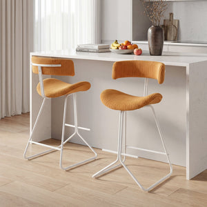 Set of 2 25-inch counter-height armless bar stools with padded seat and footrest - Orange