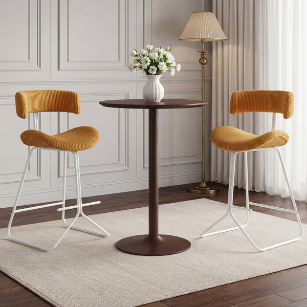 Set of 2 25-inch counter-height armless bar stools with padded seat and footrest - Orange