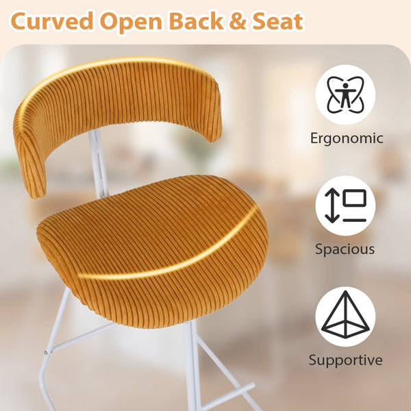 Set of 2 25-inch counter-height armless bar stools with padded seat and footrest - Orange