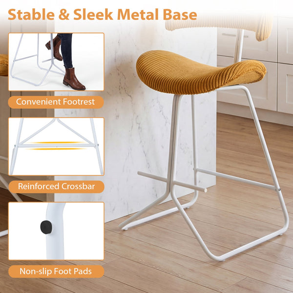 Set of 2 25-inch counter-height armless bar stools with padded seat and footrest - Orange