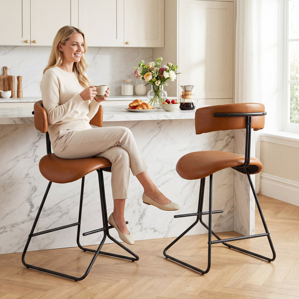 Ensemble de 2 tabourets de comptoir modernes de 25 pouces en simili cuir rembourré - Espresso