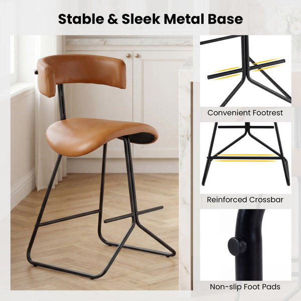 Ensemble de 2 tabourets de comptoir modernes de 25 pouces en simili cuir rembourré - Espresso