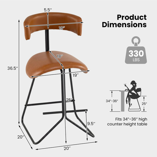 Ensemble de 2 tabourets de comptoir modernes de 25 pouces en simili cuir rembourré - Espresso