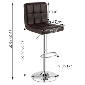 Set of 2 square adjustable and swivel PU leather bar stools with backrest and footrest - cafe