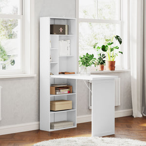 Bureau convertible pliable avec tableau blanc et étagère latérale, blanc