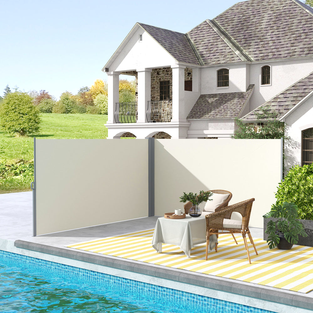 Mur d'intimité extérieur double et rétractable, blanc crème