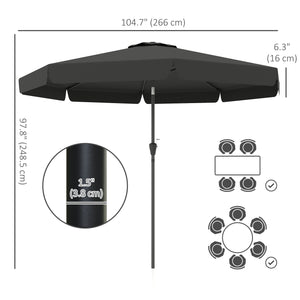 Parasol de table de 2,6 avec inclinaison et manivelle pour jardin, cour, terrasse, noir