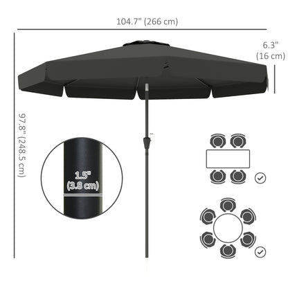 Parasol de table de 2,6 avec inclinaison et manivelle pour jardin, cour, terrasse, noir