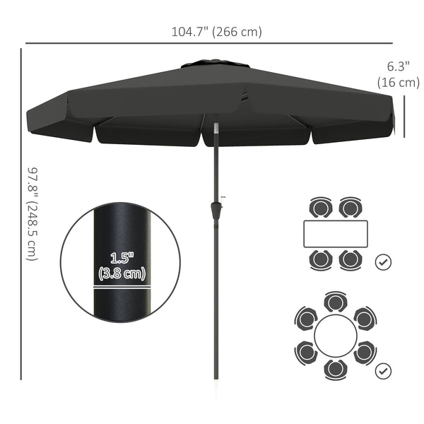 Parasol de table de 2,6 avec inclinaison et manivelle pour jardin, cour, terrasse, noir