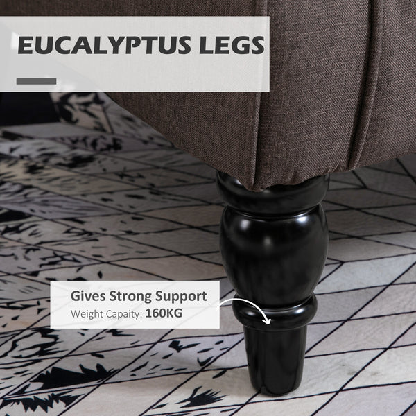 Fauteuil d'appoint capitonné à boutons avec pieds en bois, marron