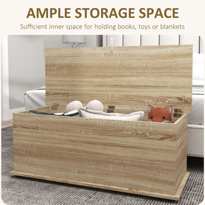 Coffre de rangement avec 2 charnières de sécurité et couvercle rabattable, banc de rangement d'entrée, chêne