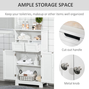 Freestanding bathroom cabinet with adjustable shelf and drawers, white