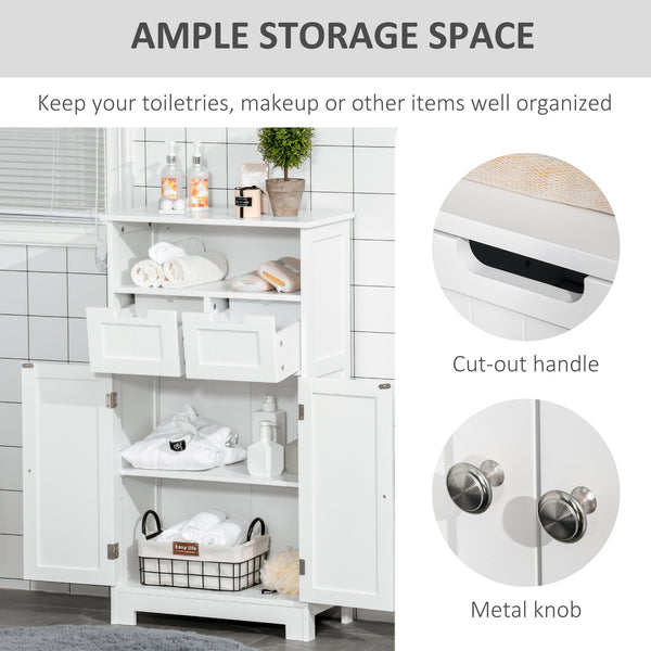 Freestanding bathroom cabinet with adjustable shelf and drawers, white
