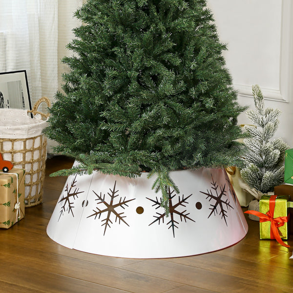 Cache-pied pour sapin de Noël de 66 cm avec motifs de flocons de neige blanc