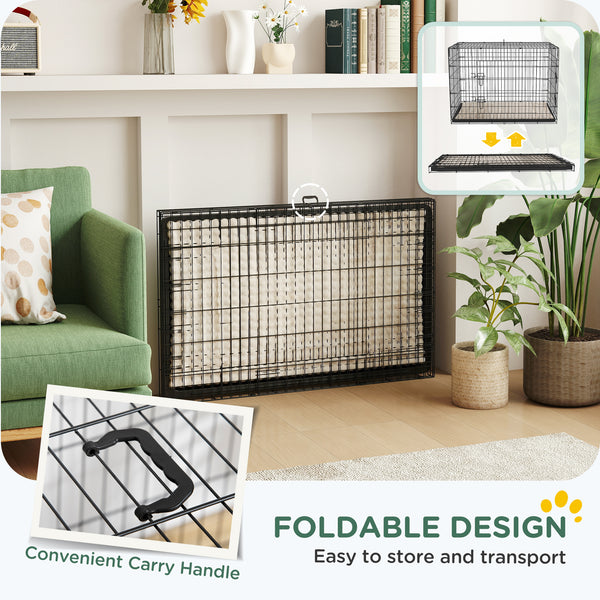 Cage pour chien 41" avec 2 portes, cage pliable en métal avec coussin moelleux, noire