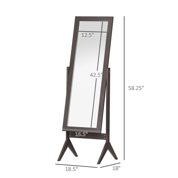 HOMCOM Full Length Mirror, Floor Standing Mirror with Adjustable Angle for Dressing Living Room Bedroom, Dark Brown |