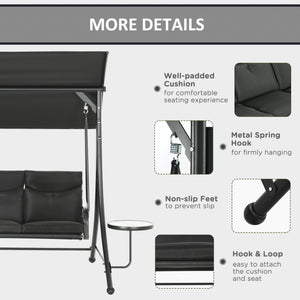 Balancelle 3 places en acier avec auvent réglable, noire