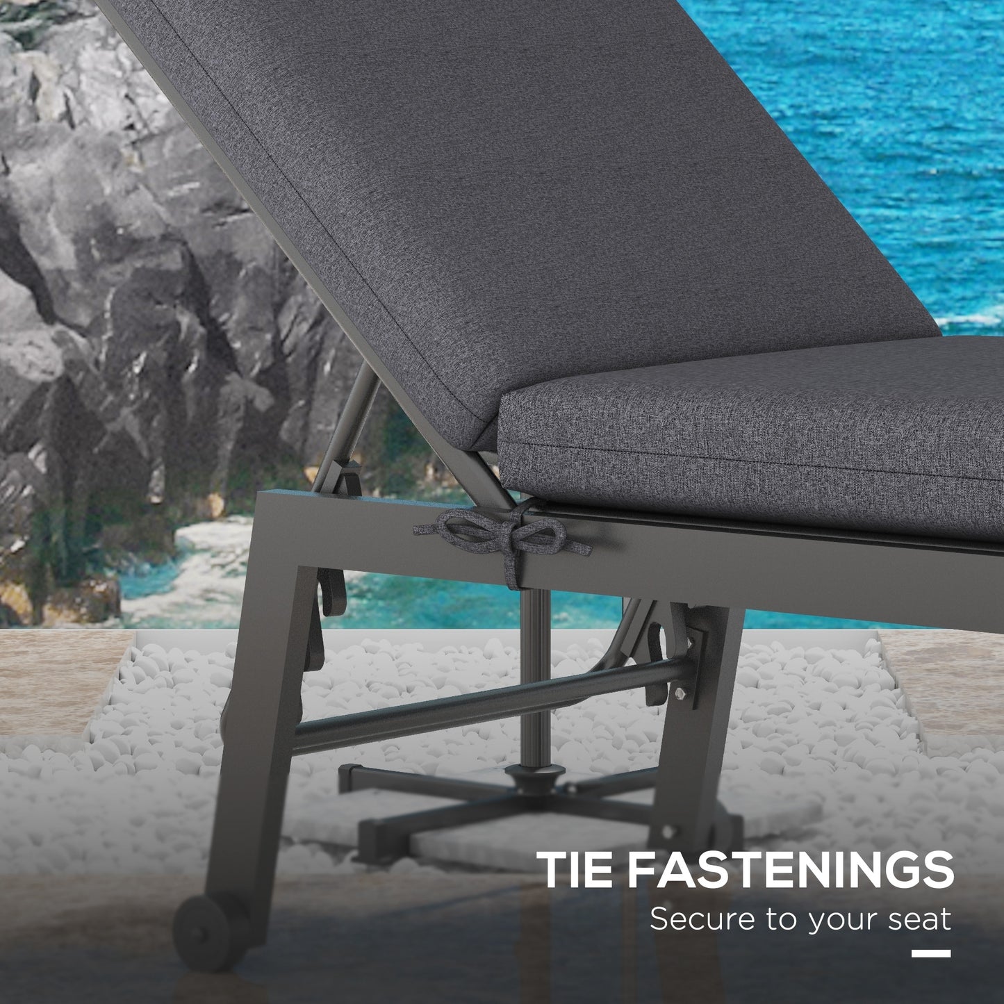 Lot de 2 coussins de dossier et d'assise de rechange pour chaise de patio avec attaches, gris