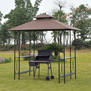 Gazebo pour barbecue à 2 niveaux avec étagère, marron