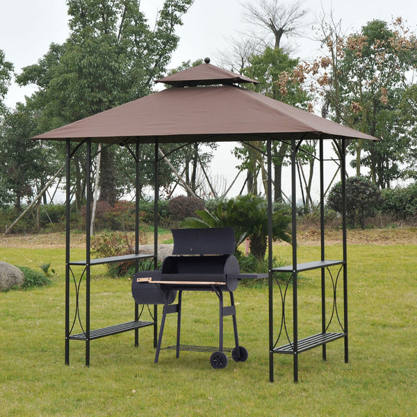 Gazebo pour barbecue à 2 niveaux avec étagère, marron