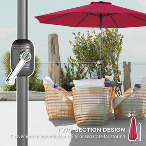 Parasol rond de 10 pieds avec manivelle et inclinaison, rouge bordeaux