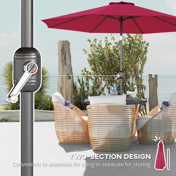 Parasol rond de 10 pieds avec manivelle et inclinaison, rouge bordeaux