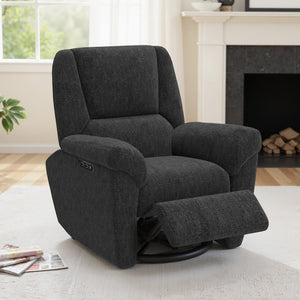 Fauteuil inclinable électrique, revêtement en tissu, ports USB, fonction pivotante et à bascule, repose-pieds, noir