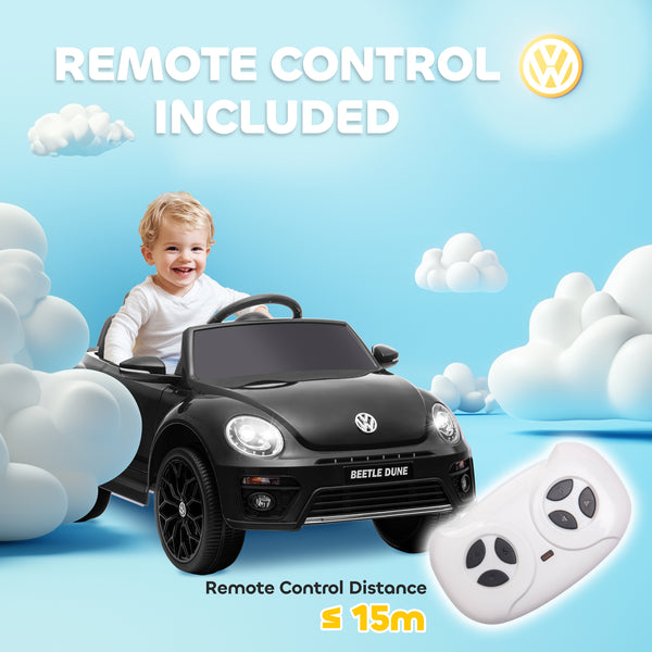 Voiture électrique 12V Volkswagen Beetle pour enfants, sous licence, avec télécommande, noire