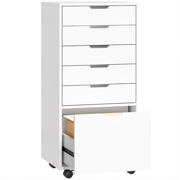 Mobile Printer Stand with 6 Drawers on Wheels for Home Office, White