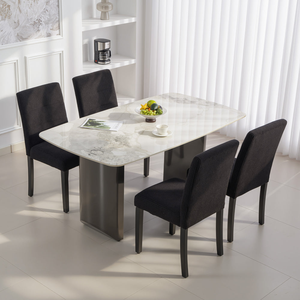 Ensemble de 4 chaises de salle à manger avec pieds en bois d'hévéa et assise rembourrée, noires