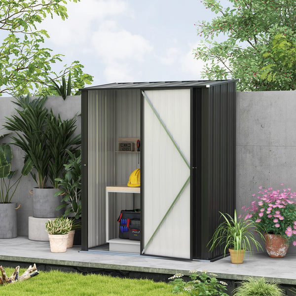 Abri de jardin en acier avec porte verrouillable simple, noir