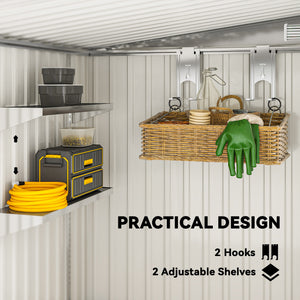 Lean-to garden shed in galvanized metal with foundation, sliding door and 2 vents, light grey