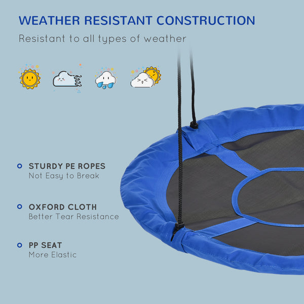 Balançoire soucoupe avec cordes de suspension réglables, bleu