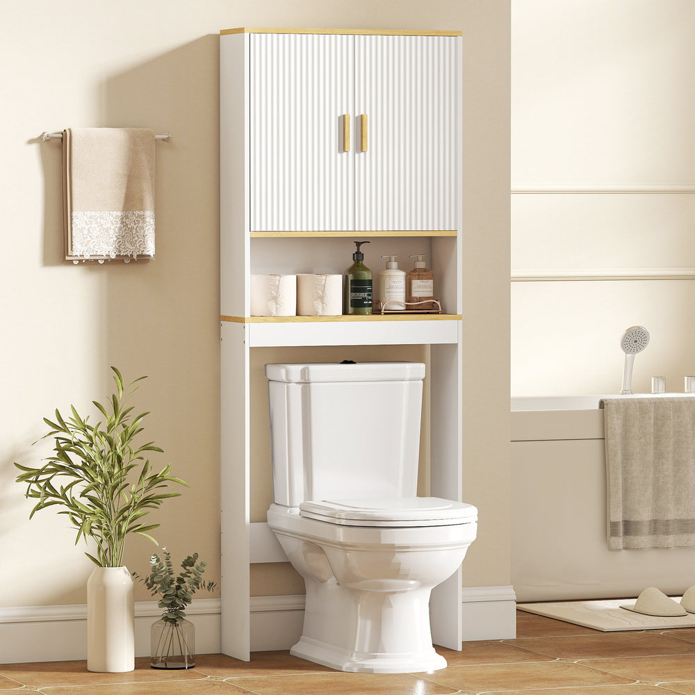 Rangement à installer au-dessus des toilettes, étagère réglable, meuble de rangement pour salle de bain, blanc et chêne