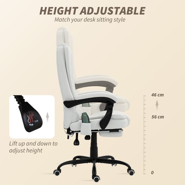 7-point reclining vibrating massage chair with footrest, white