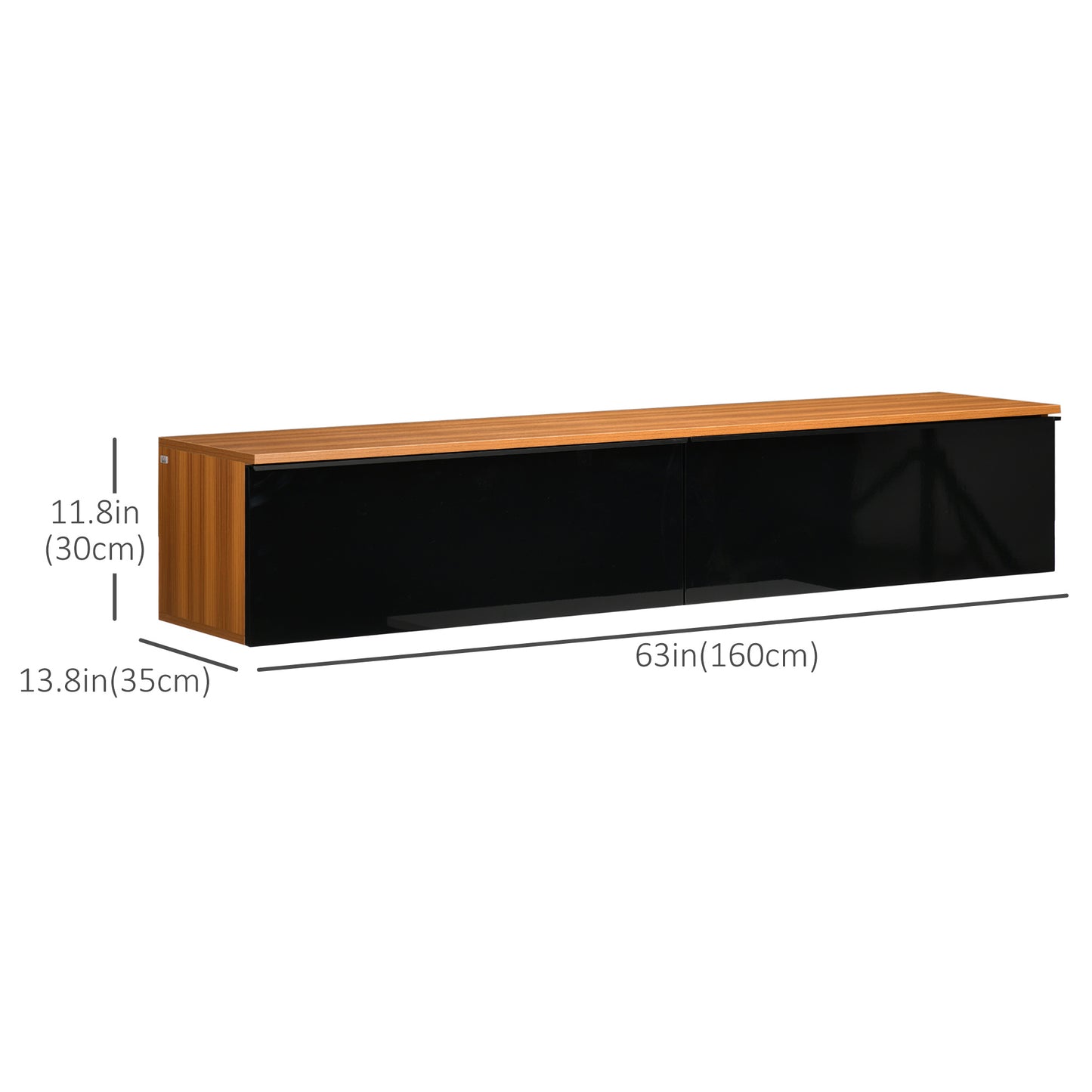 Meuble TV flottant pour téléviseurs jusqu'à 70 pouces avec rangement, effet brillant, marron et noir