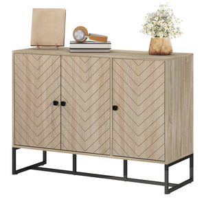 Buffet moderne avec étagères réglables, 3 portes à chevrons pour salon, couloir, grain de bois de chêne