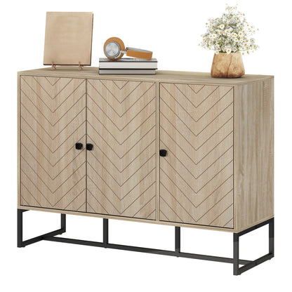 Buffet moderne avec étagères réglables, 3 portes à chevrons pour salon, couloir, grain de bois de chêne