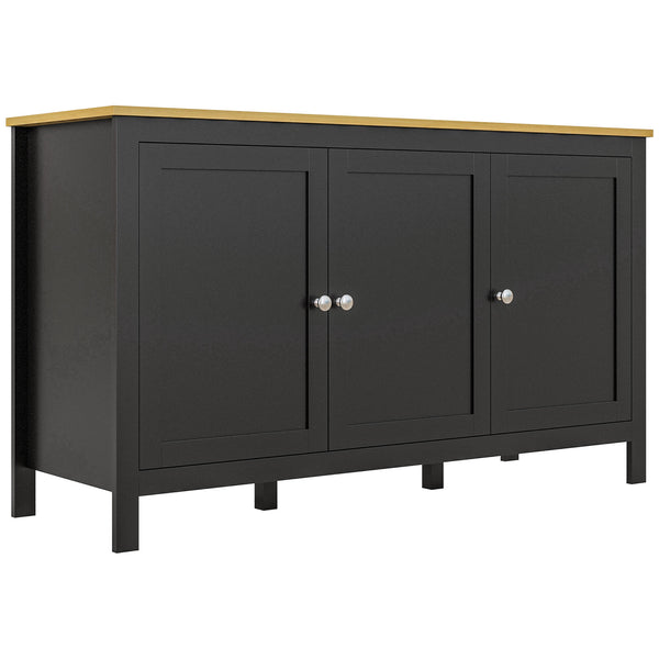 Buffet avec portes et étagères réglables pour salon ou entrée, noir et naturel