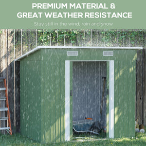 Lockable metal garden shed, light green