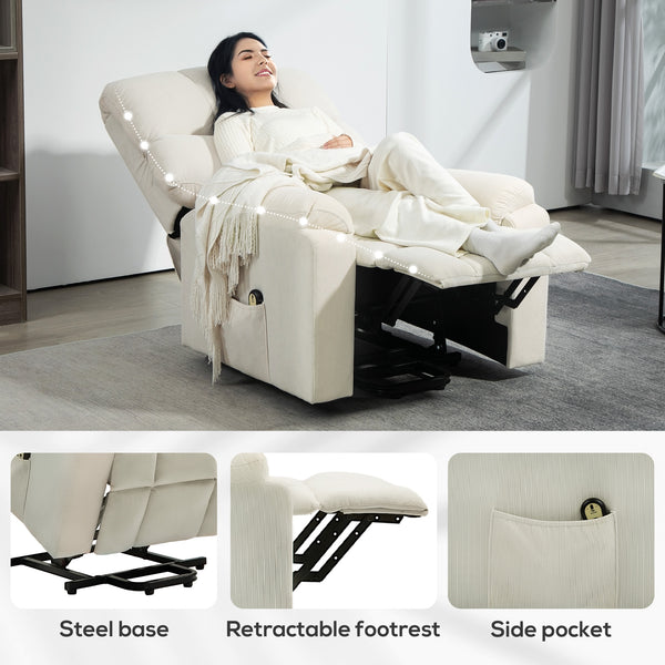 HOMCOM Lift Chair for Seniors, Microfibre Upholstered Power Recliner Chair with Remote, Quick Assembly, Cream White |