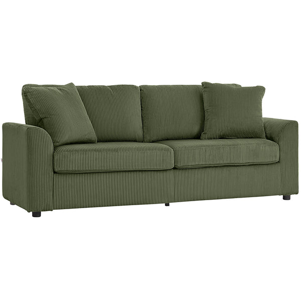 Canapé 3 places rembourré avec ressorts ensachés et 2 coussins décoratifs, vert