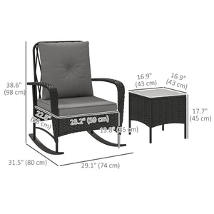 Ensemble bistro 3 pièces en rotin avec fauteuils à bascule