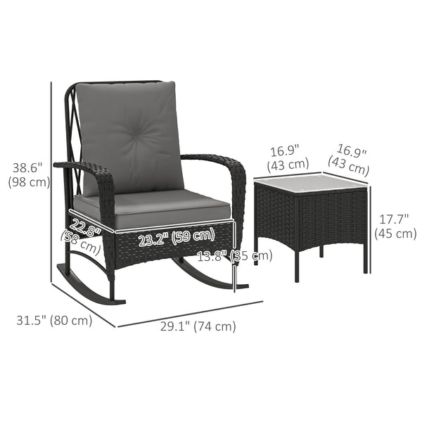 Ensemble bistro 3 pièces en rotin avec fauteuils à bascule