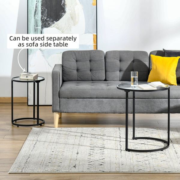 Lot de 2 tables d'appoints ronde avec plateau en verre trempé, noir