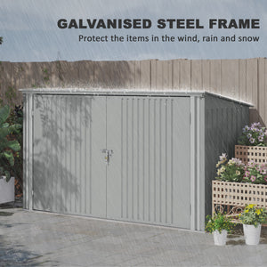 Abri de jardin avec 3 compartiments pour poubelles, double porte verrouillable et couvercle ouvrable, gris argenté