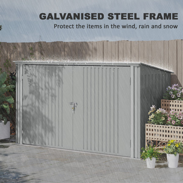 Abri de jardin avec 3 compartiments pour poubelles, double porte verrouillable et couvercle ouvrable, gris argenté