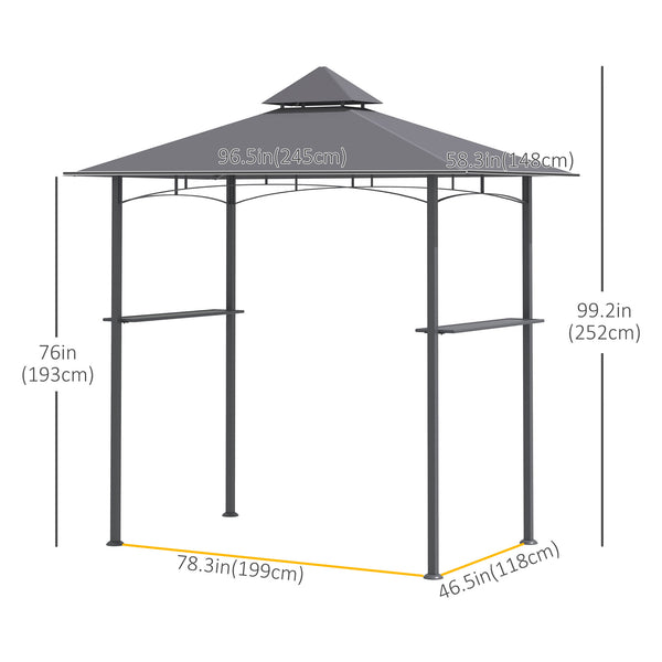 Outsunny 8' x 5' BBQ Grill Gazebo Tent with Double Tiered Canopy for Outdoor Sun Shade, Gray |
