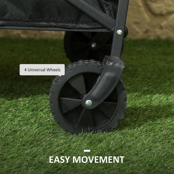 Chariot de jardin pliable avec roues universelles et poignée réglable, noir.