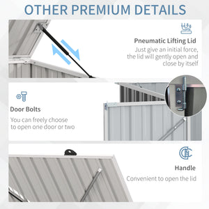 Garden shed with storage for a bin, double lockable door and hinged lid